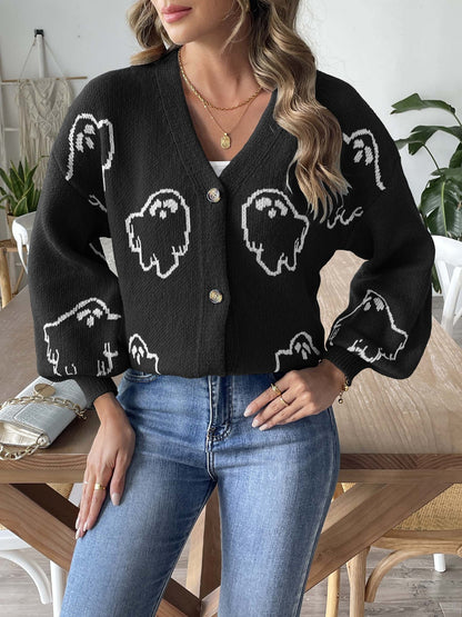 Women's Halloween Button Sweater - Loose & Casual Coat