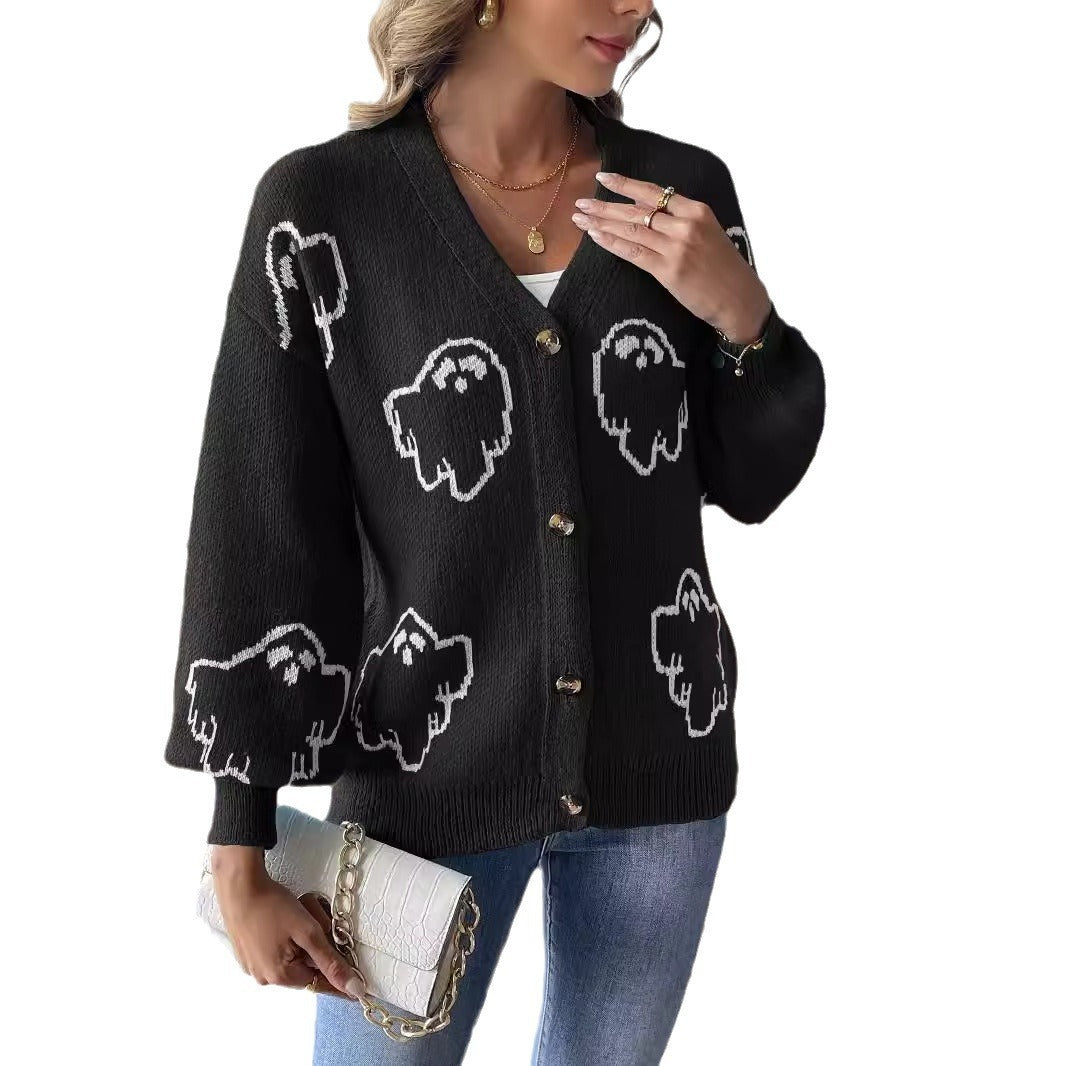 Women's Halloween Button Sweater - Loose & Casual Coat