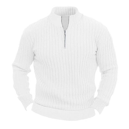 Men's Solid Color Pullover Sweater - Stand Collar & Long Sleeve