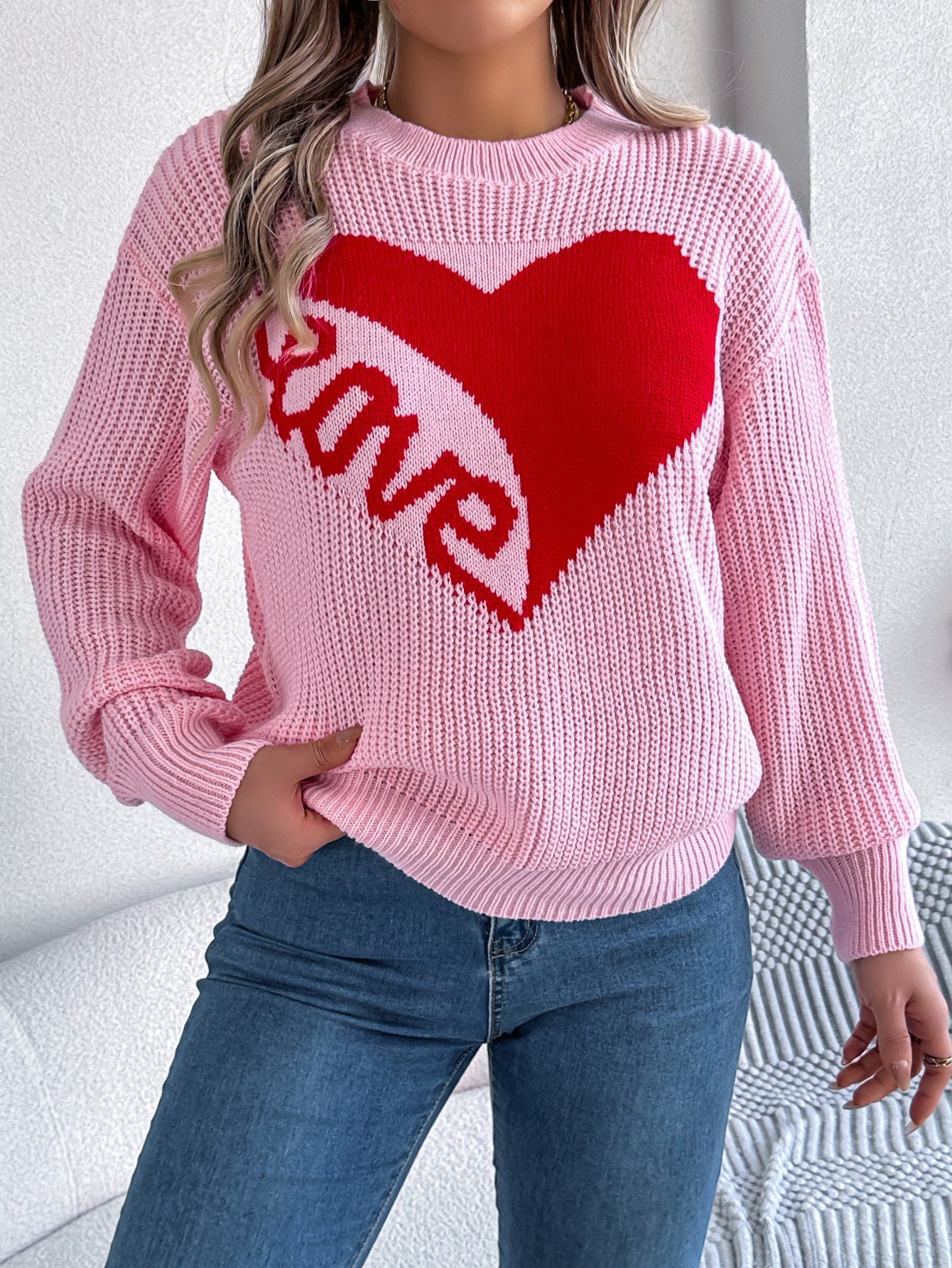 Love Print Knit Sweater - Cozy Autumn & Winter Pullover for Women