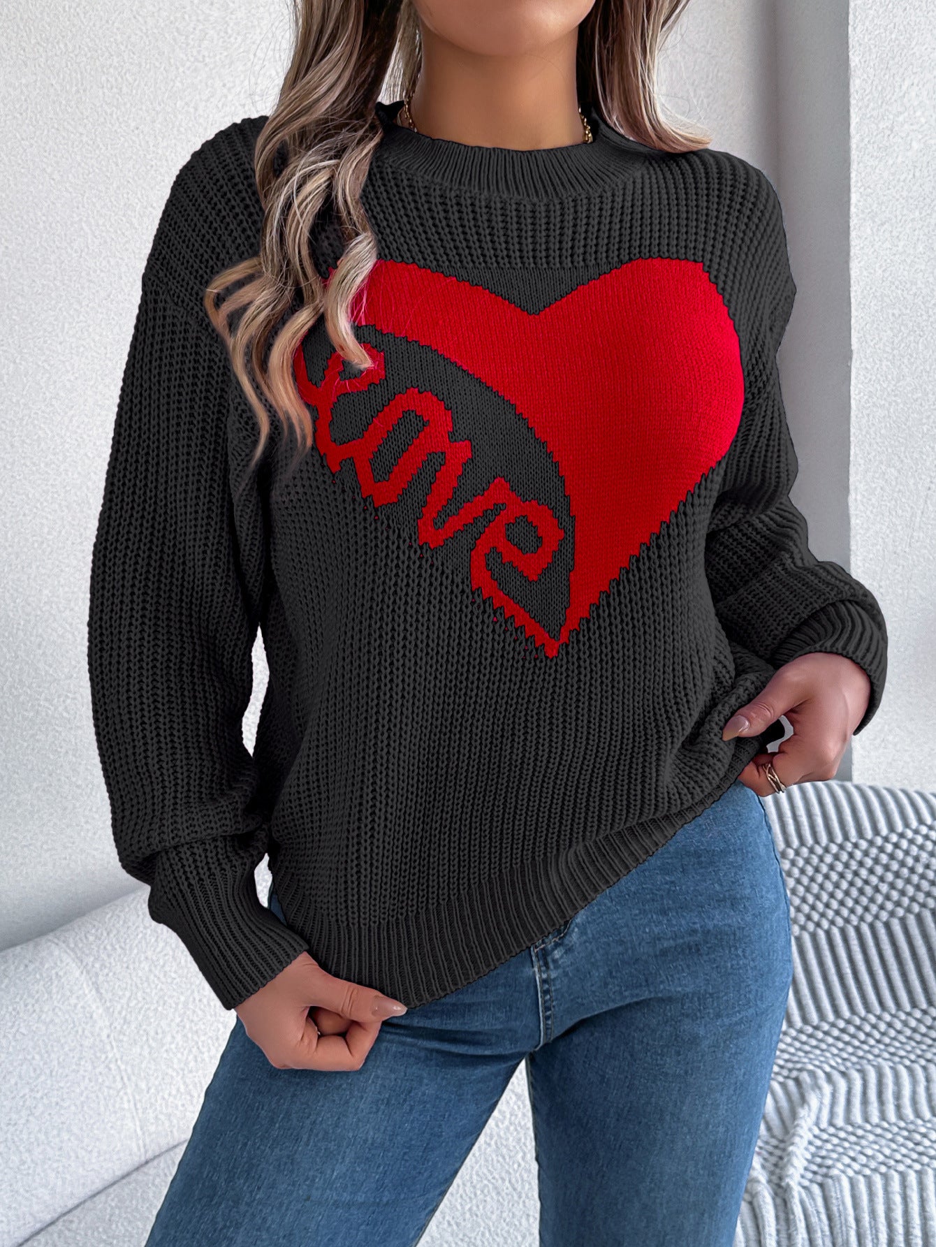 Love Print Knit Sweater - Cozy Autumn & Winter Pullover for Women