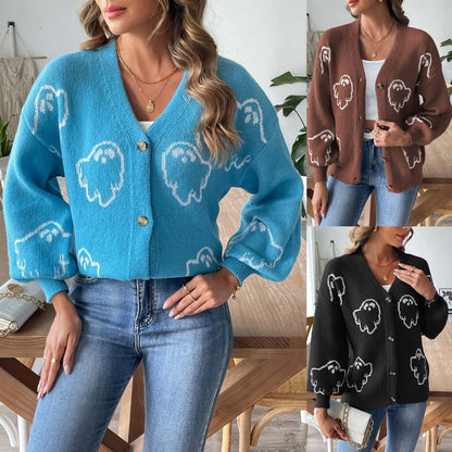 Women's Halloween Button Sweater - Loose & Casual Coat