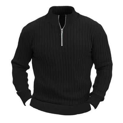 Men's Solid Color Pullover Sweater - Stand Collar & Long Sleeve