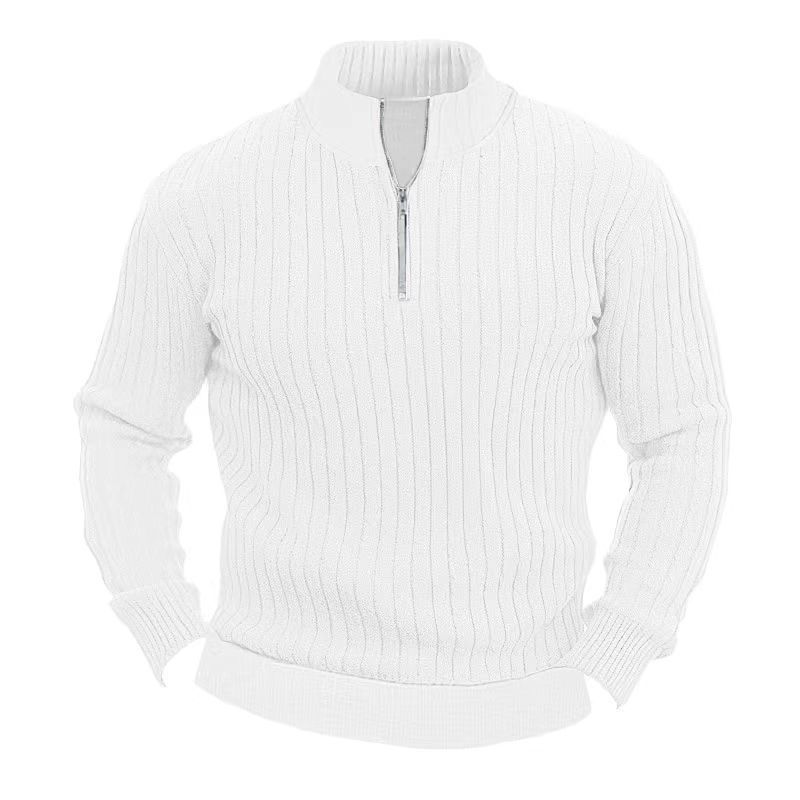 Men's Solid Color Pullover Sweater - Stand Collar & Long Sleeve