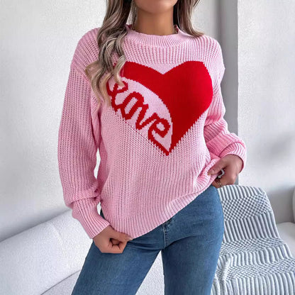 Love Print Knit Sweater - Cozy Autumn & Winter Pullover for Women