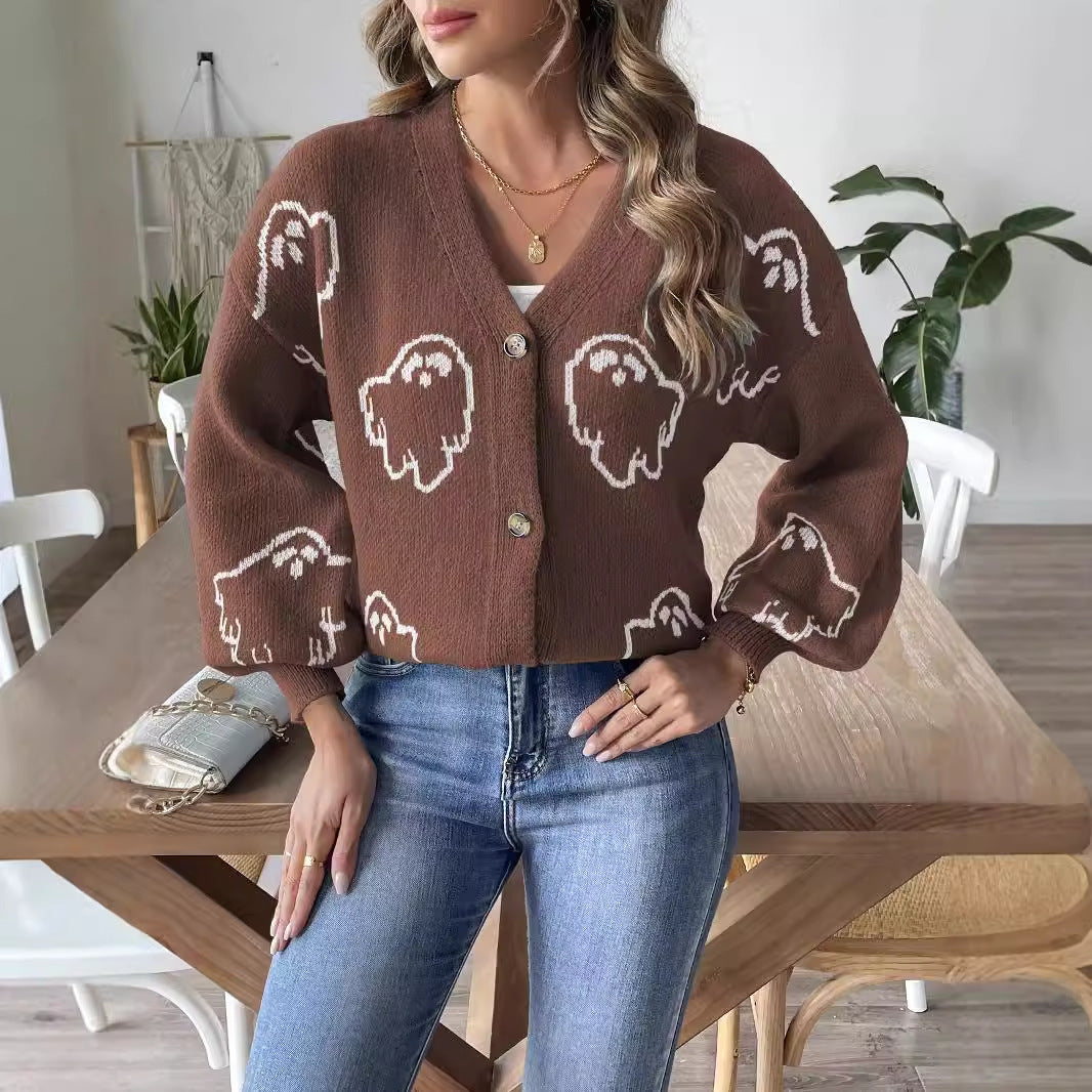 Women's Halloween Button Sweater - Loose & Casual Coat