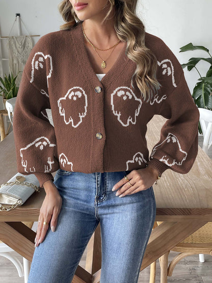 Women's Halloween Button Sweater - Loose & Casual Coat