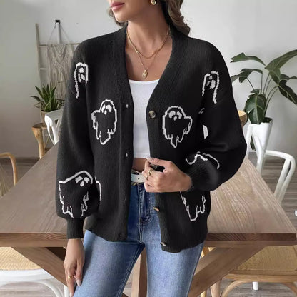 Women's Halloween Button Sweater - Loose & Casual Coat